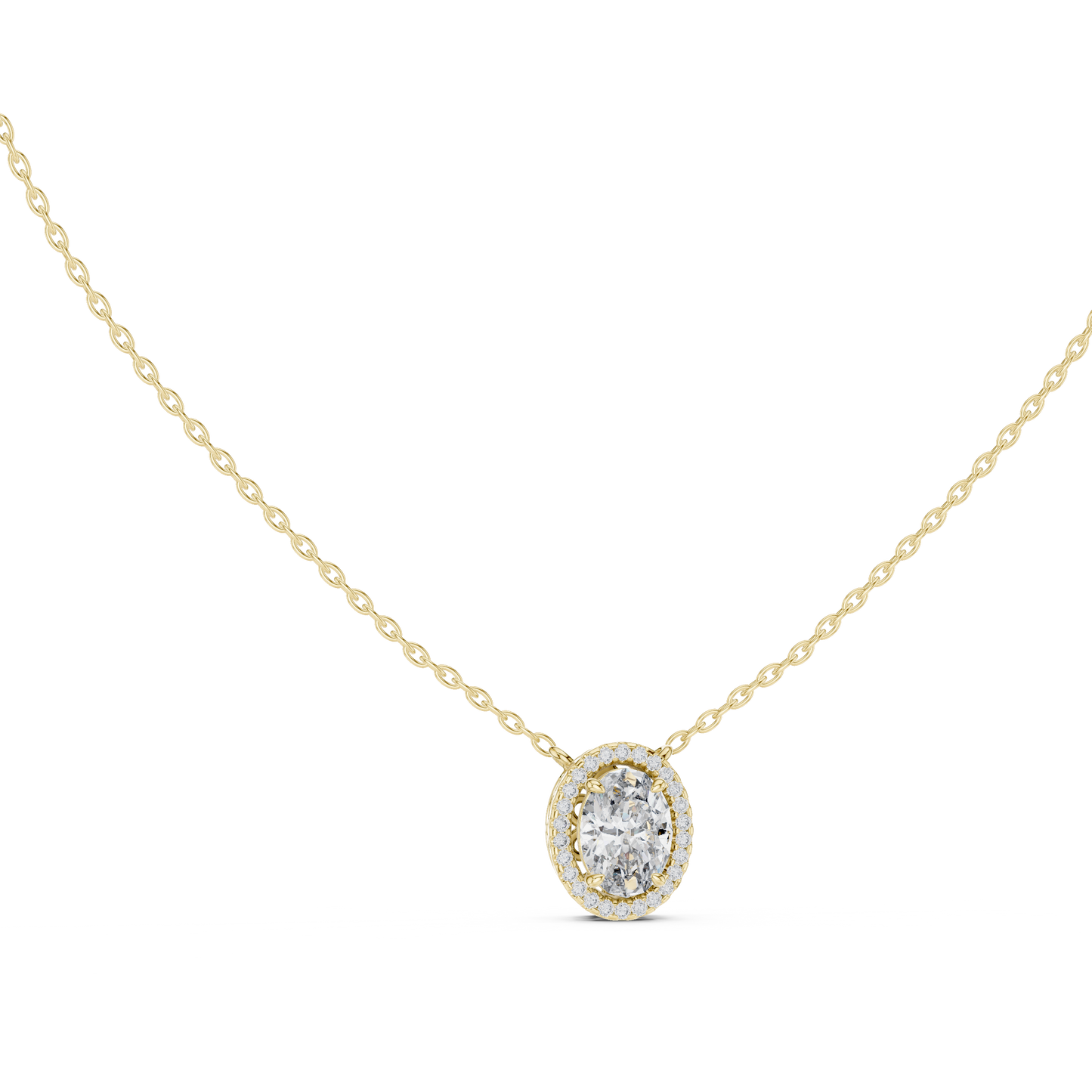 Oval Diamond Halo Pendant Necklace