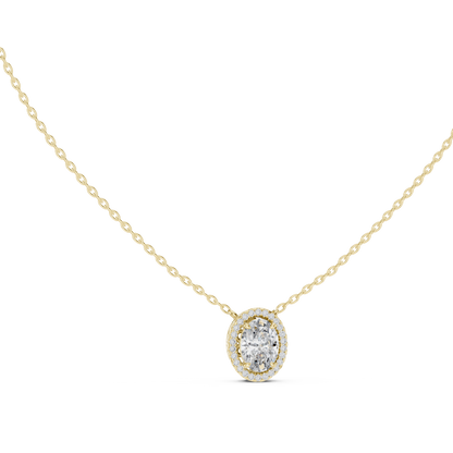 Oval Diamond Halo Pendant Necklace
