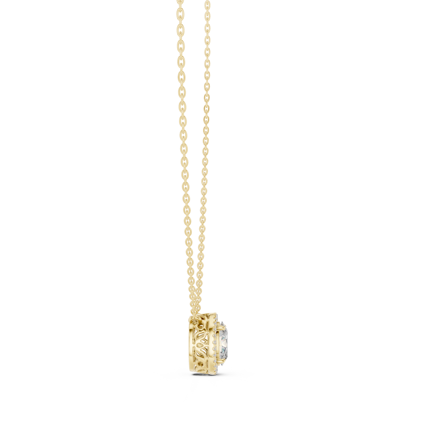 Oval Diamond Halo Pendant Necklace