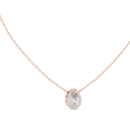 Pear-Shaped Diamond Halo Solitaire Pendant Necklace