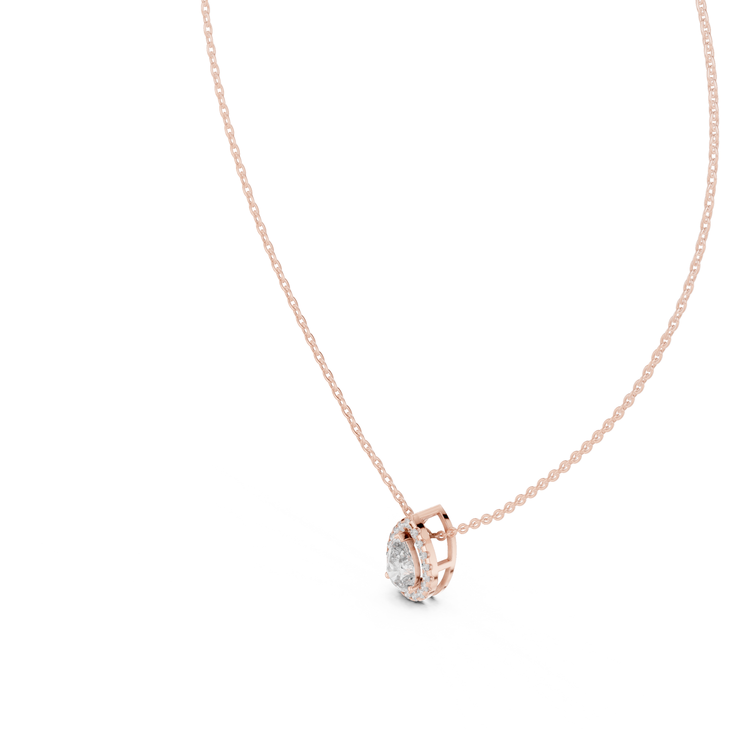Pear-Shaped Diamond Halo Solitaire Pendant Necklace