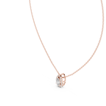 Pear-Shaped Diamond Halo Solitaire Pendant Necklace