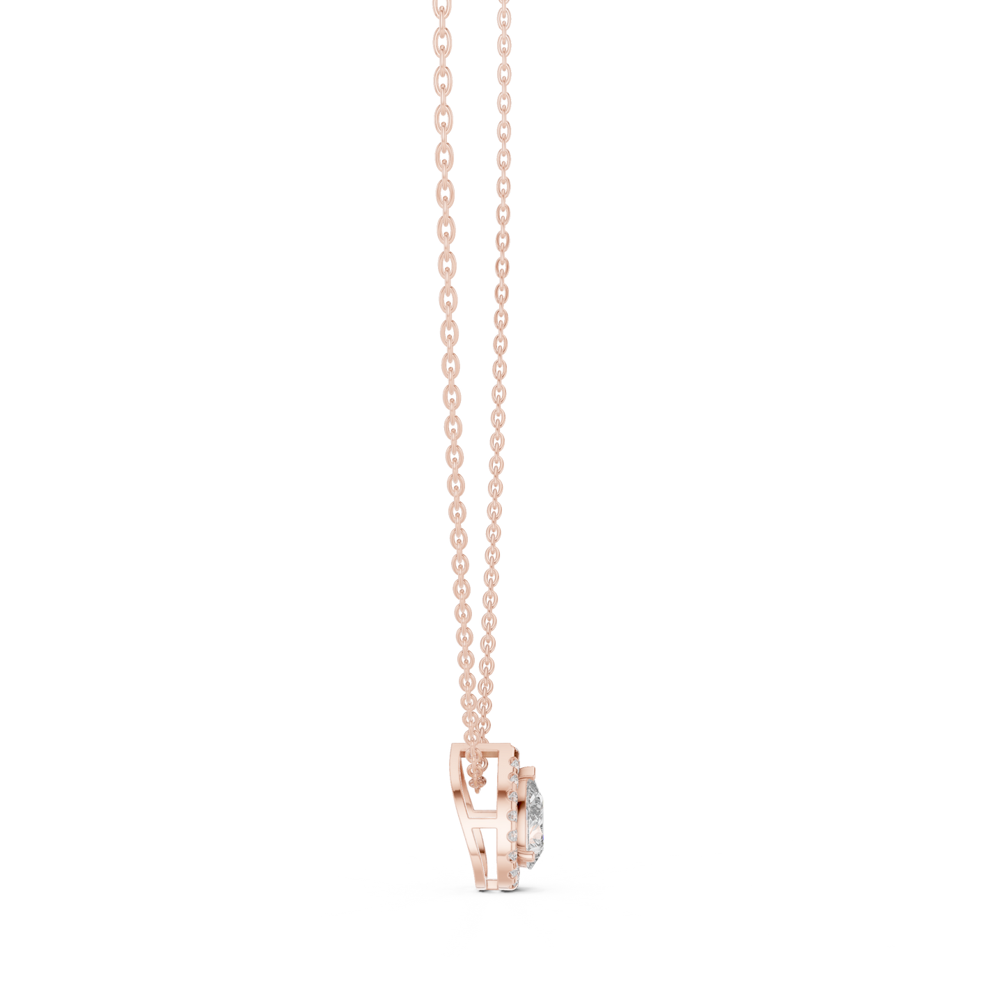 Pear-Shaped Diamond Halo Solitaire Pendant Necklace
