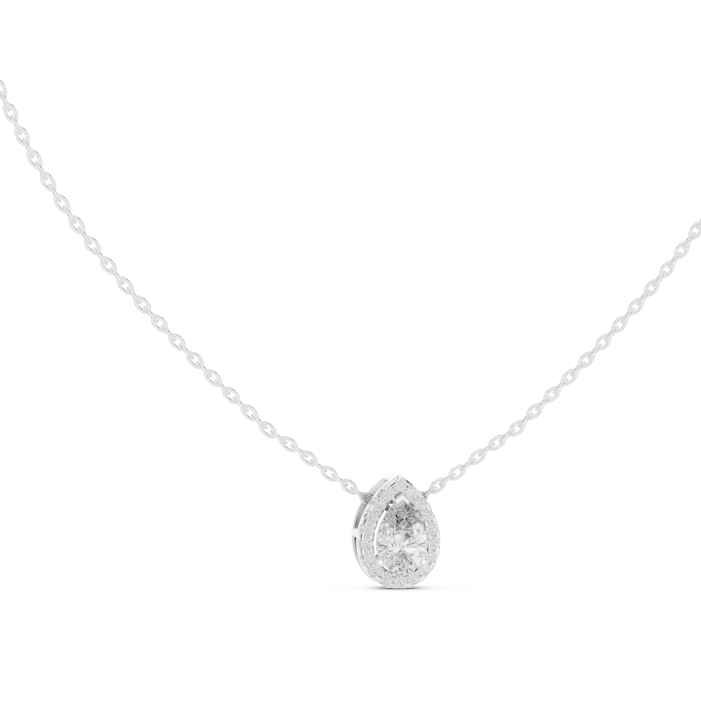 Pear-Shaped Diamond Halo Solitaire Pendant Necklace