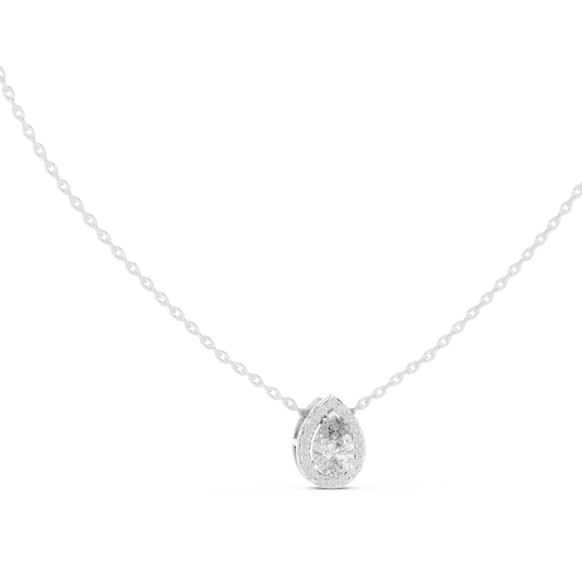Pear-Shaped Diamond Halo Solitaire Pendant Necklace
