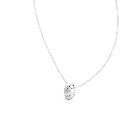 Pear-Shaped Diamond Halo Solitaire Pendant Necklace