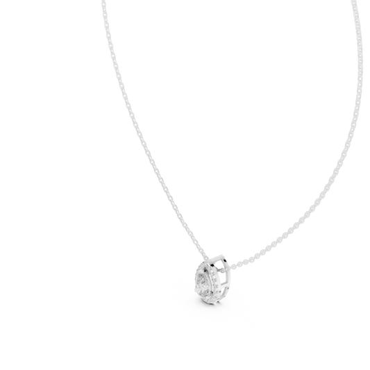 Pear-Shaped Diamond Halo Solitaire Pendant Necklace