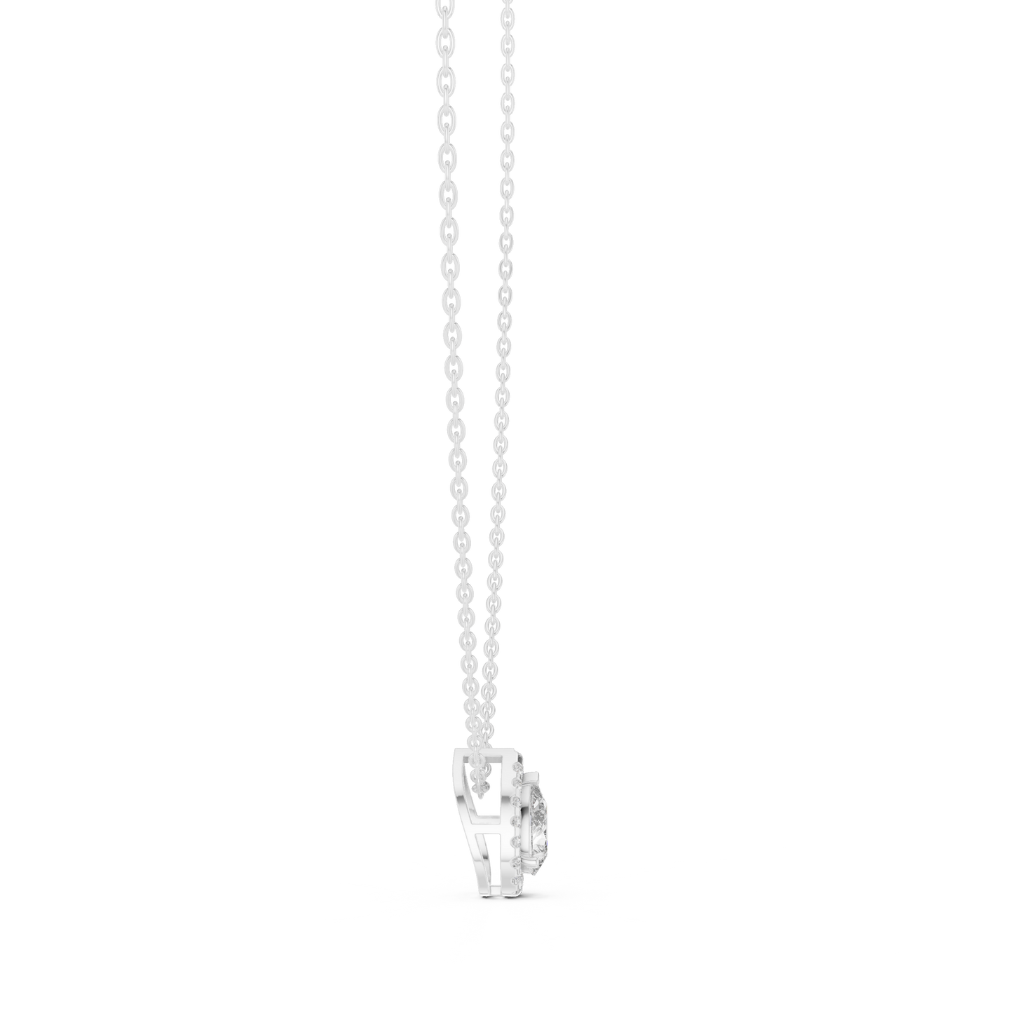 Pear-Shaped Diamond Halo Solitaire Pendant Necklace
