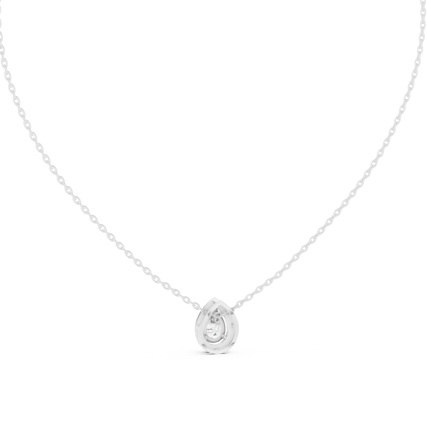 Pear-Shaped Diamond Halo Solitaire Pendant Necklace