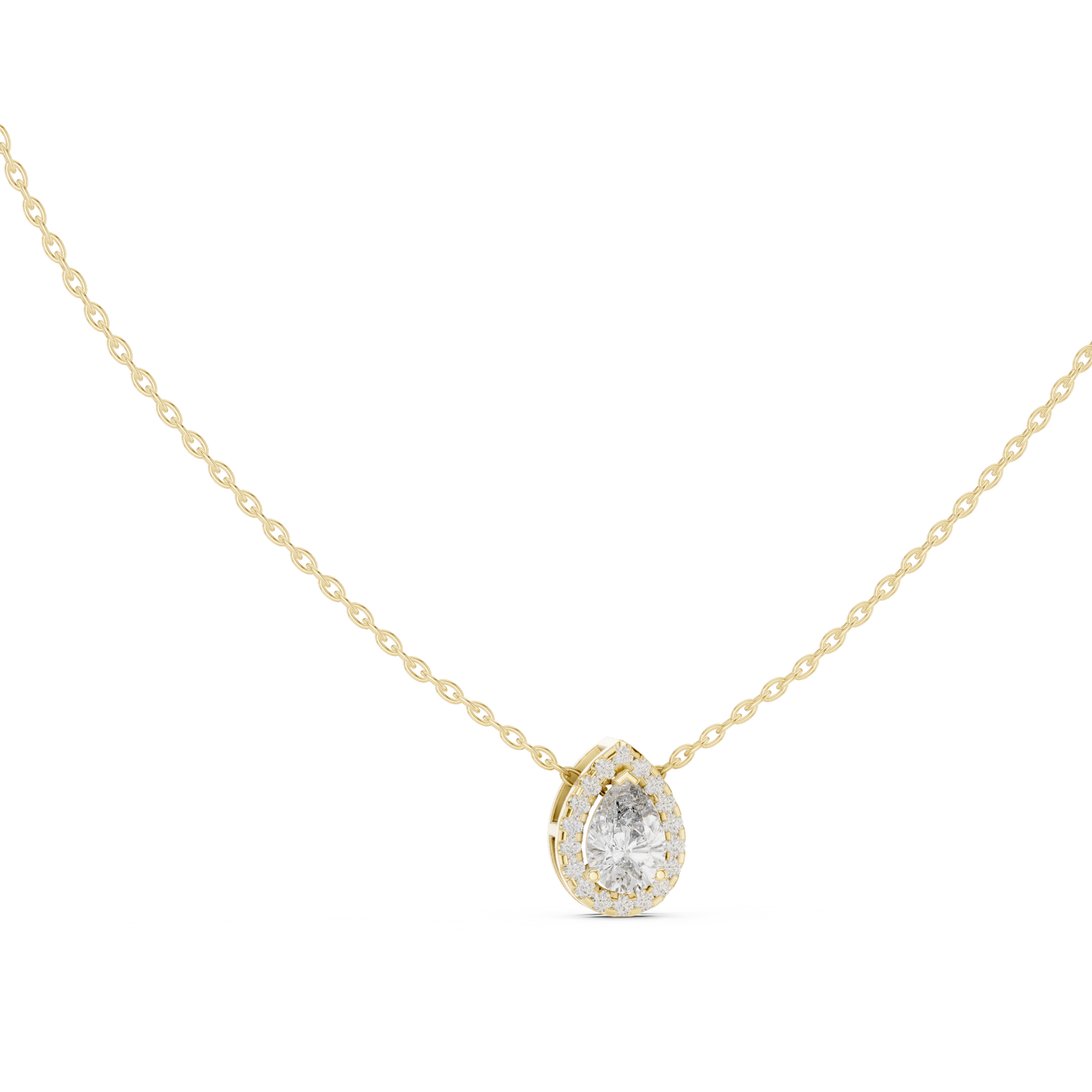 Pear-Shaped Diamond Halo Solitaire Pendant Necklace