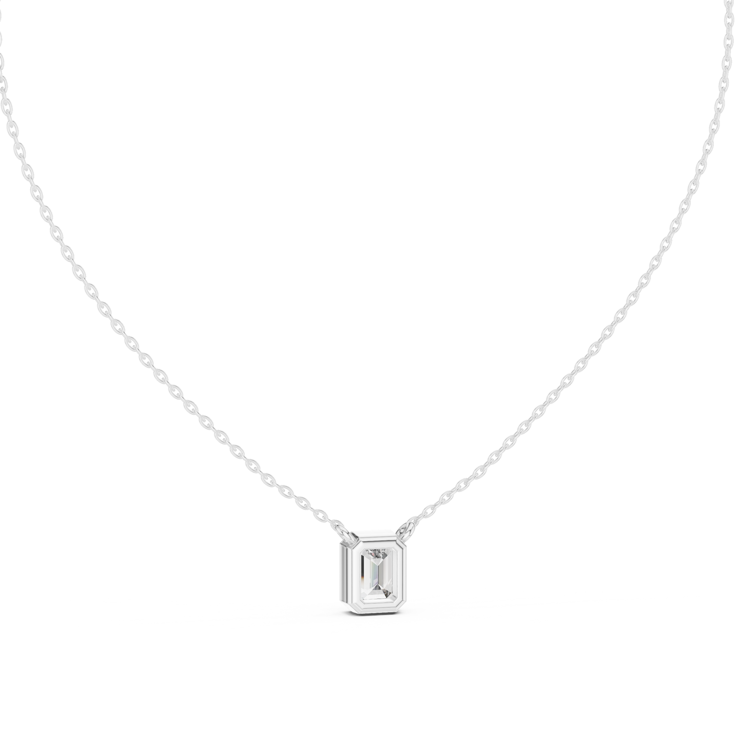 Emerald-Cut Solitaire Diamond Pendant Necklace