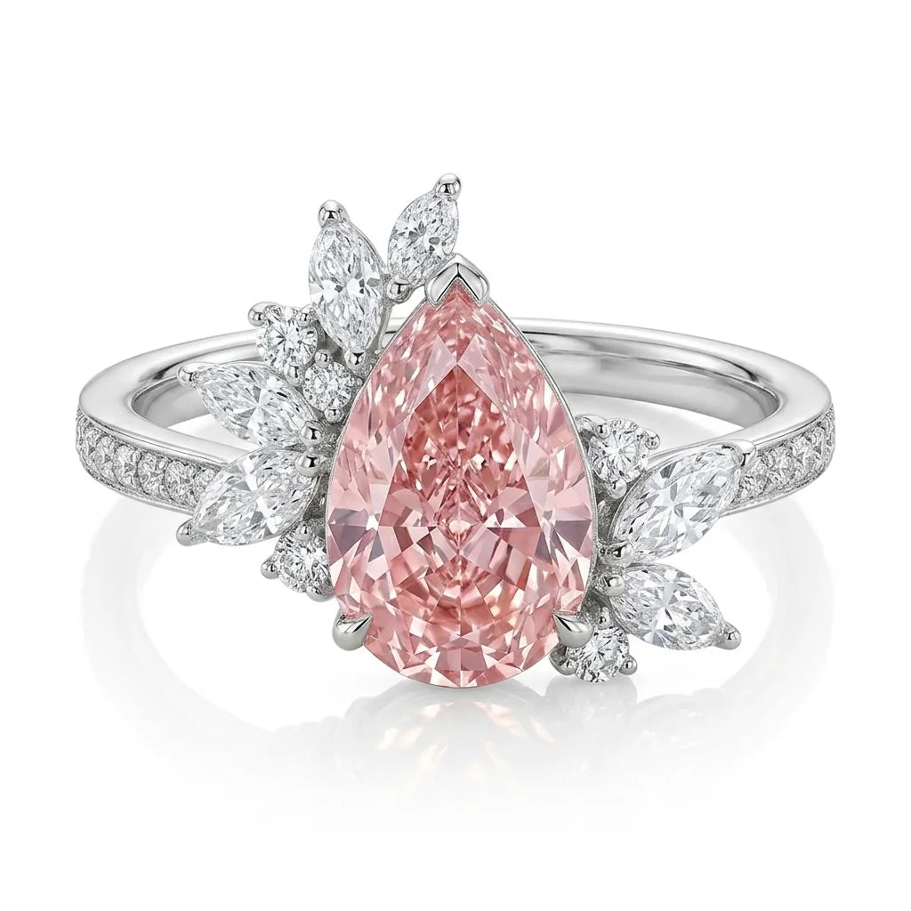 Graff inspired pear shape and marquise cut fancy pink diamond ring in white gold with lab-grown diamonds – Australia