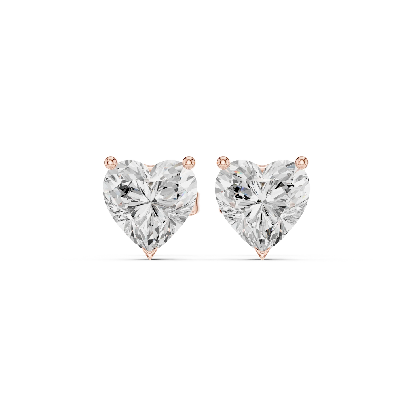 Rose gold Heart-shaped diamond earrings on a white background