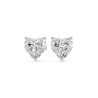 Rose gold Heart-shaped diamond earrings on a white background