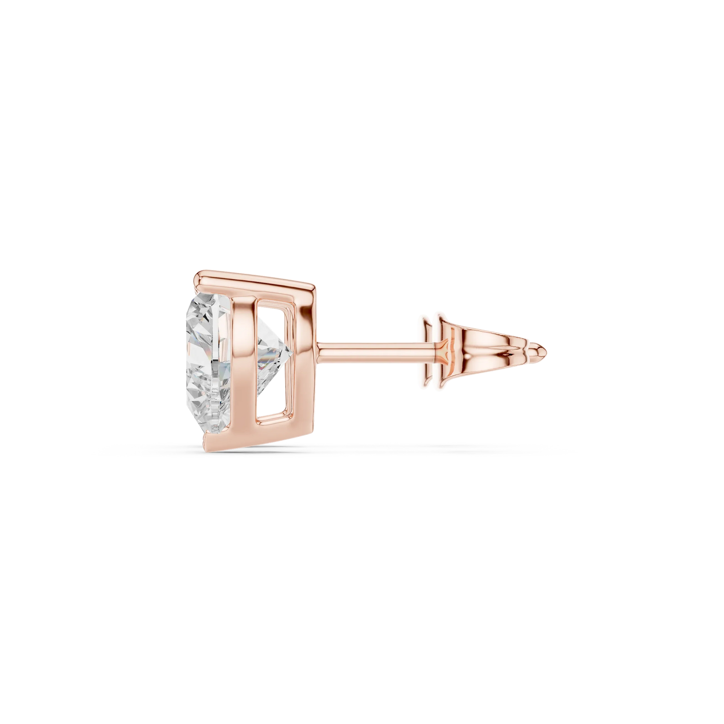 Heart cut lab grown diamond stud earrings in rose gold side view by Diamonds for Everyone Australia