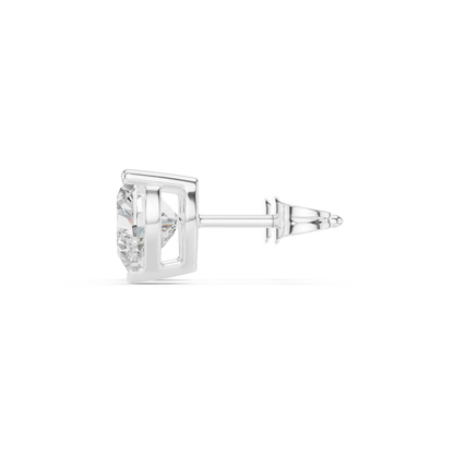 Diamond stud earring on a white background with side view