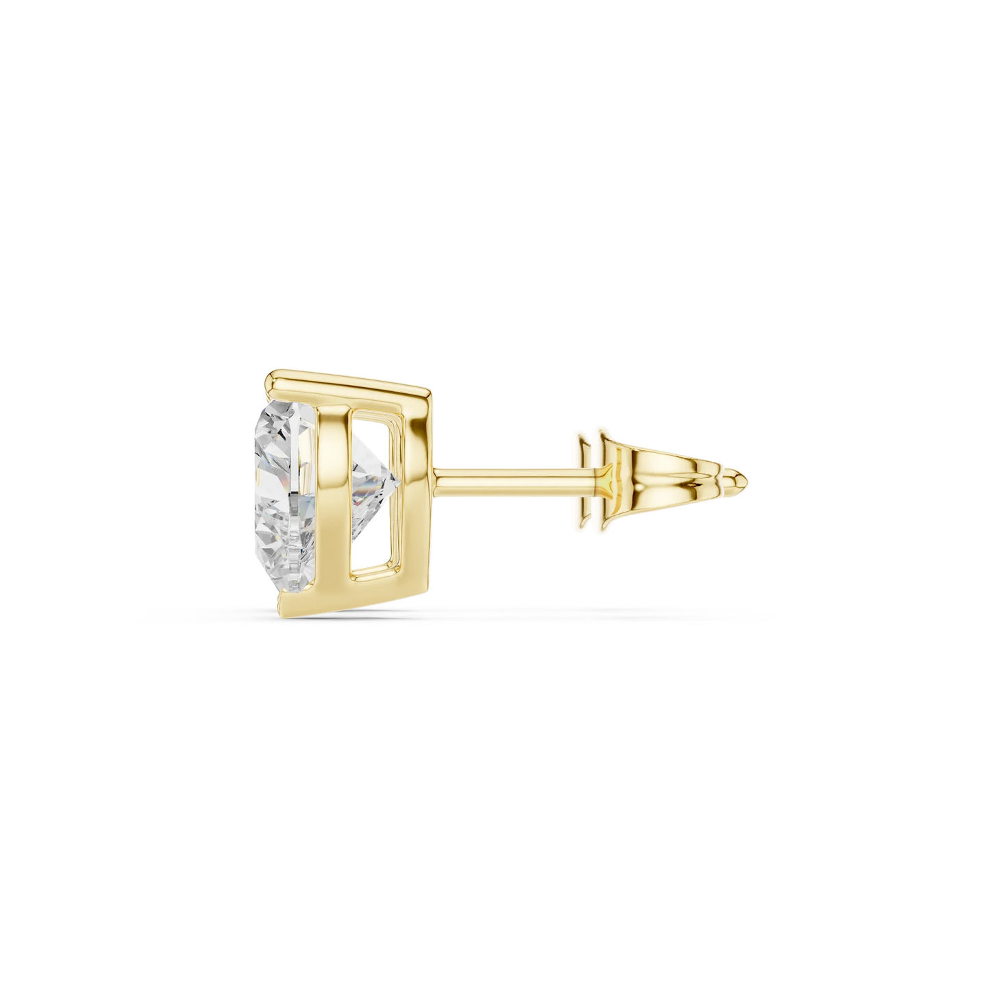 Heart cut lab grown diamond stud earrings in yellow gold side view by Diamonds for Everyone Australia