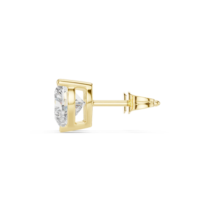 Heart cut lab grown diamond stud earrings in yellow gold side view by Diamonds for Everyone Australia