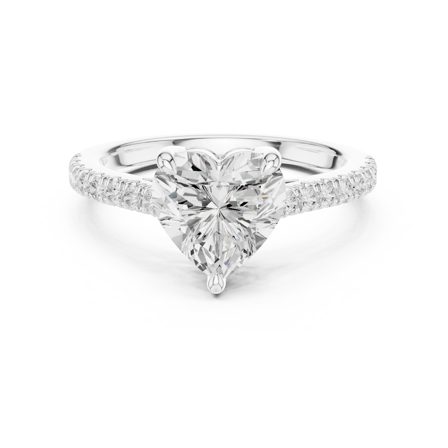 Lab-grown heart-shaped diamond pavé band ring in white gold