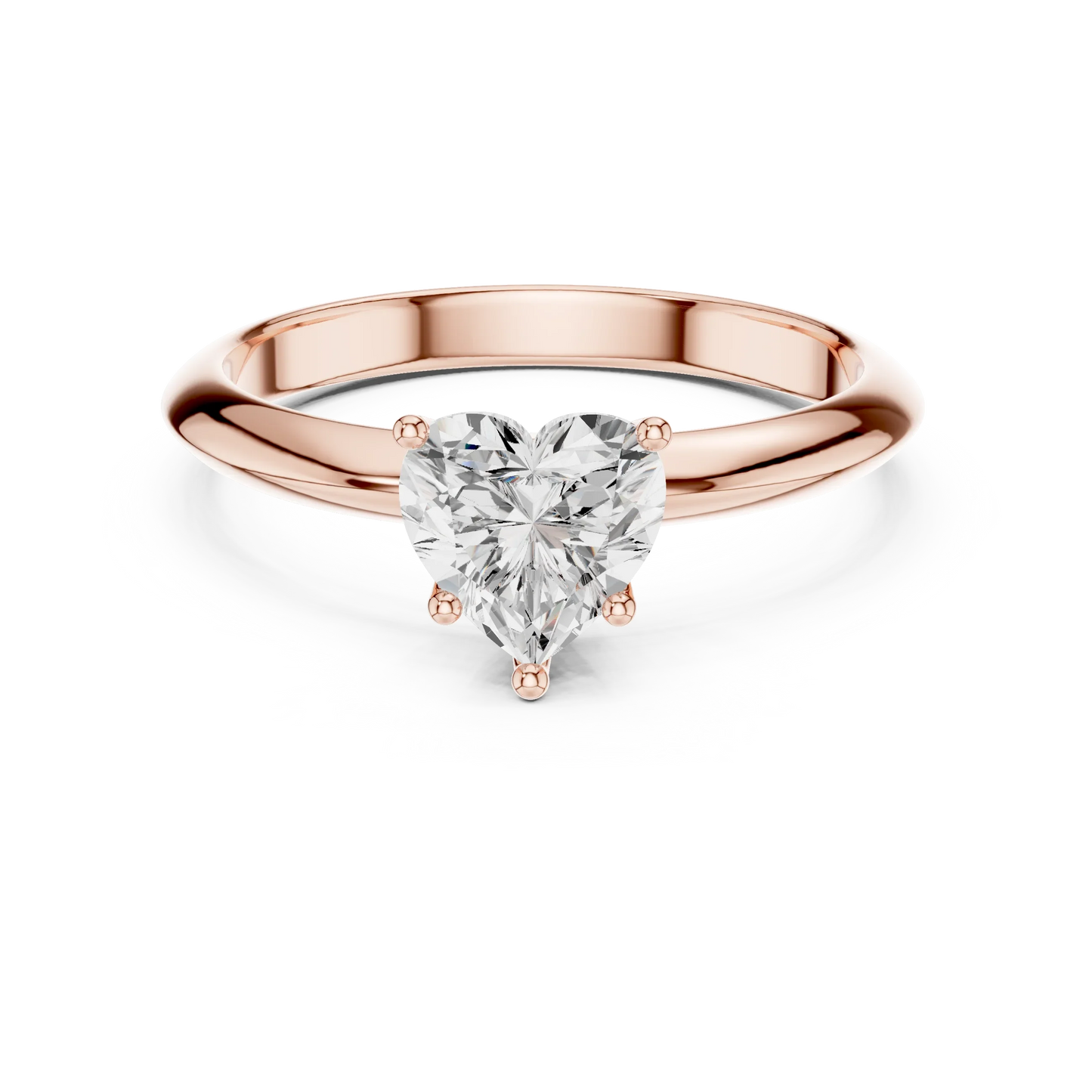 Lab-grown heart shape diamond solitaire ring in rose gold, soft tone top view