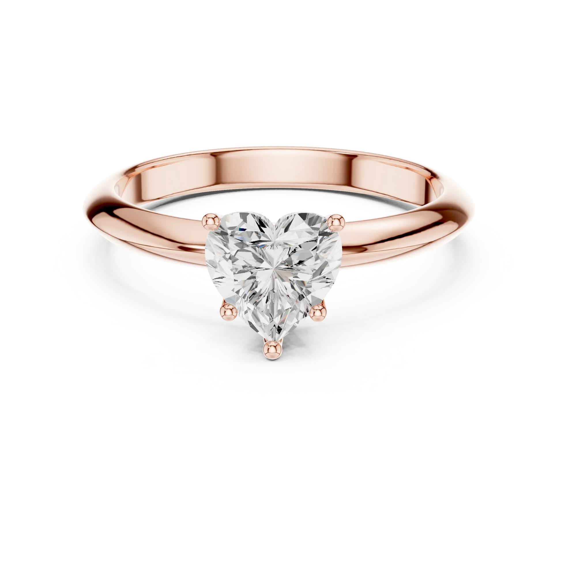 Lab-grown heart shape diamond solitaire ring in rose gold, soft tone top view