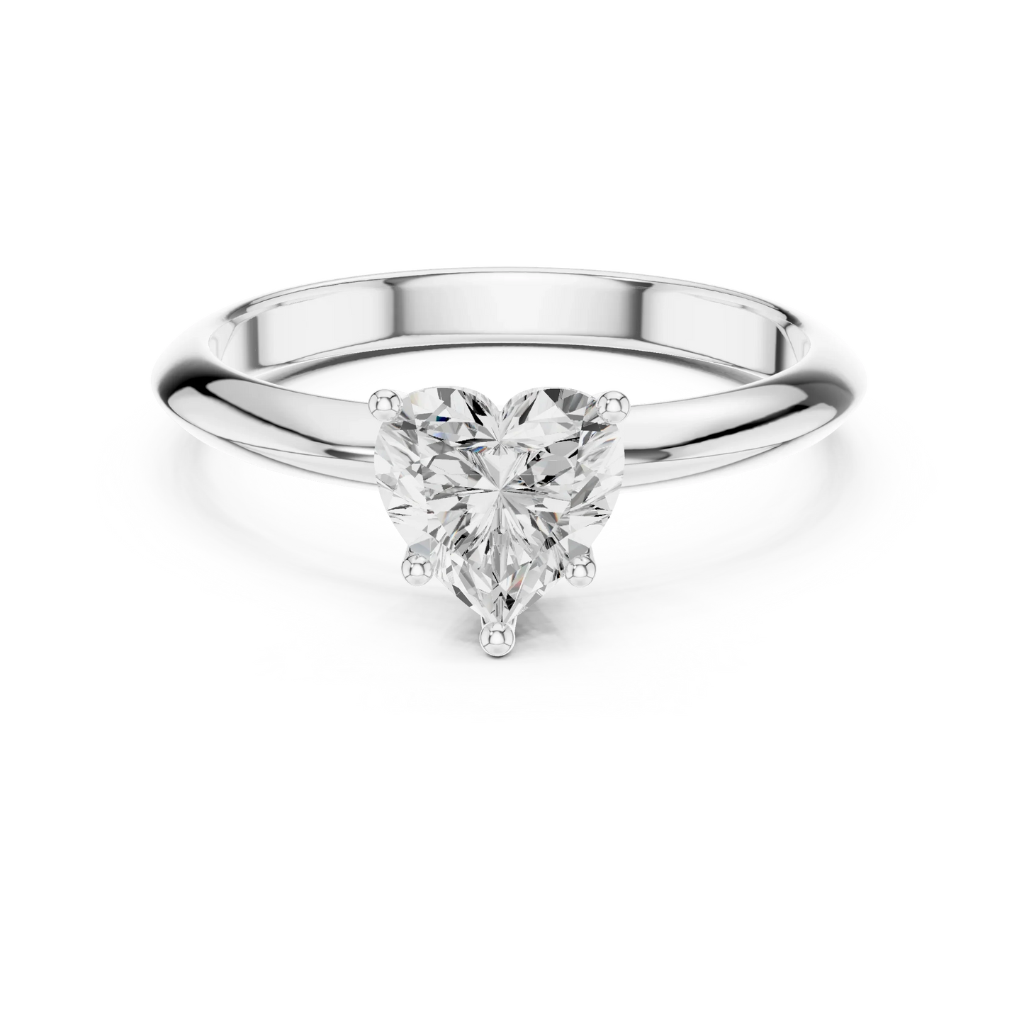 Lab-grown heart shape diamond solitaire ring in white gold, elegant top view
