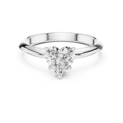 Lab-grown heart shape diamond solitaire ring in white gold, elegant top view