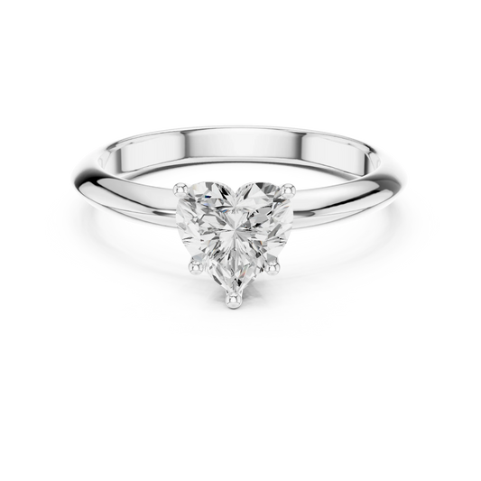 Lab-grown heart shape diamond solitaire ring in white gold, elegant top view