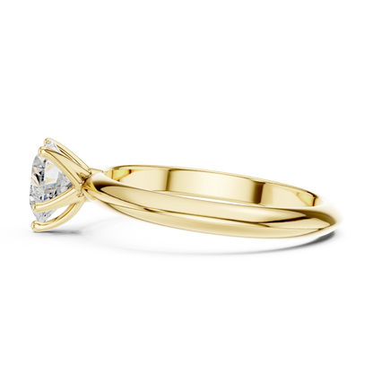 Side profile of yellow gold heart shape diamond solitaire ring, highlighting stone height