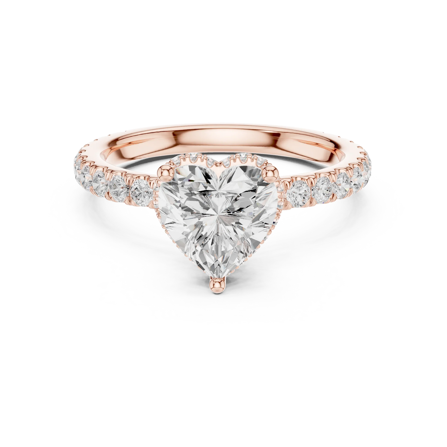 Heart hidden halo ring in rose gold with pave diamond band and lab-grown diamond 鈥?Australia
