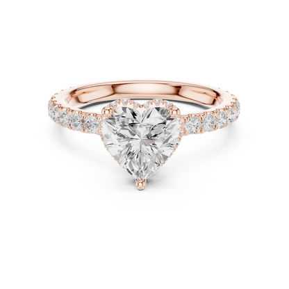 Heart hidden halo ring in rose gold with pave diamond band and lab-grown diamond 鈥?Australia