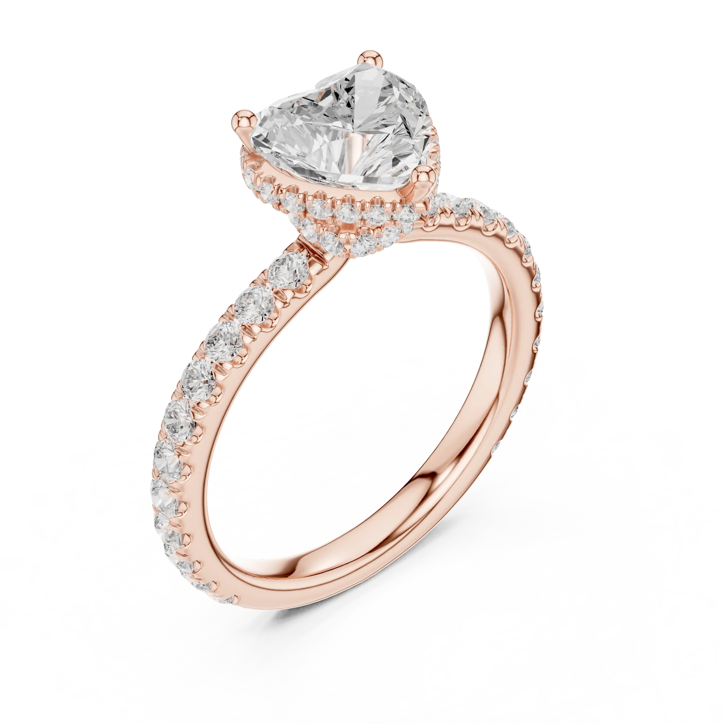Back view of rose gold heart hidden halo ring with pave diamond band and lab-grown diamond 鈥?Australia