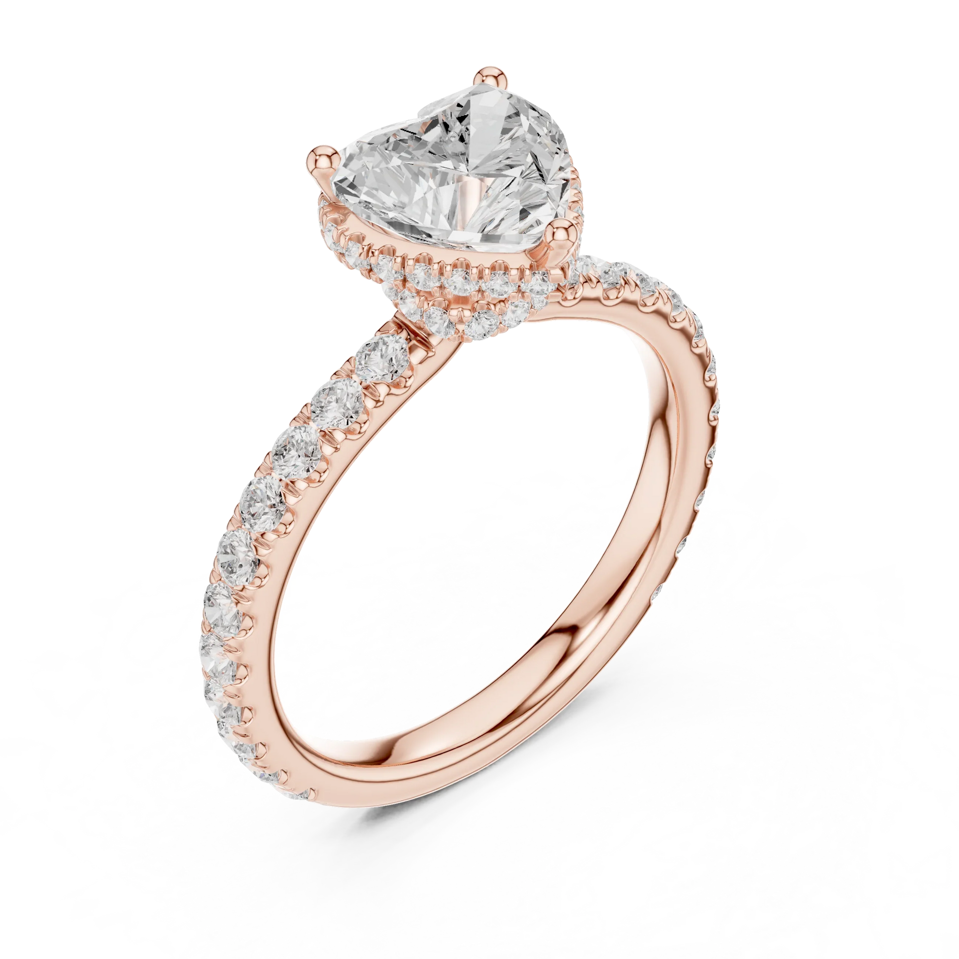 Back view of rose gold heart hidden halo ring with pave diamond band and lab-grown diamond 鈥?Australia