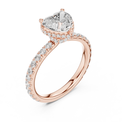 Back view of rose gold heart hidden halo ring with pave diamond band and lab-grown diamond 鈥?Australia