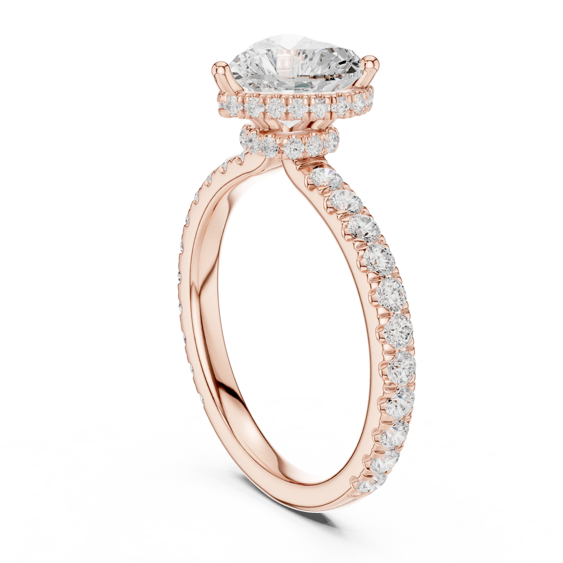 Back view of rose gold heart hidden halo ring with pave diamond band and lab-grown diamond 鈥?Australia
