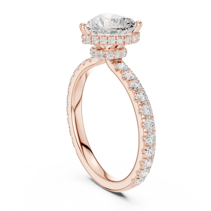 Back view of rose gold heart hidden halo ring with pave diamond band and lab-grown diamond 鈥?Australia