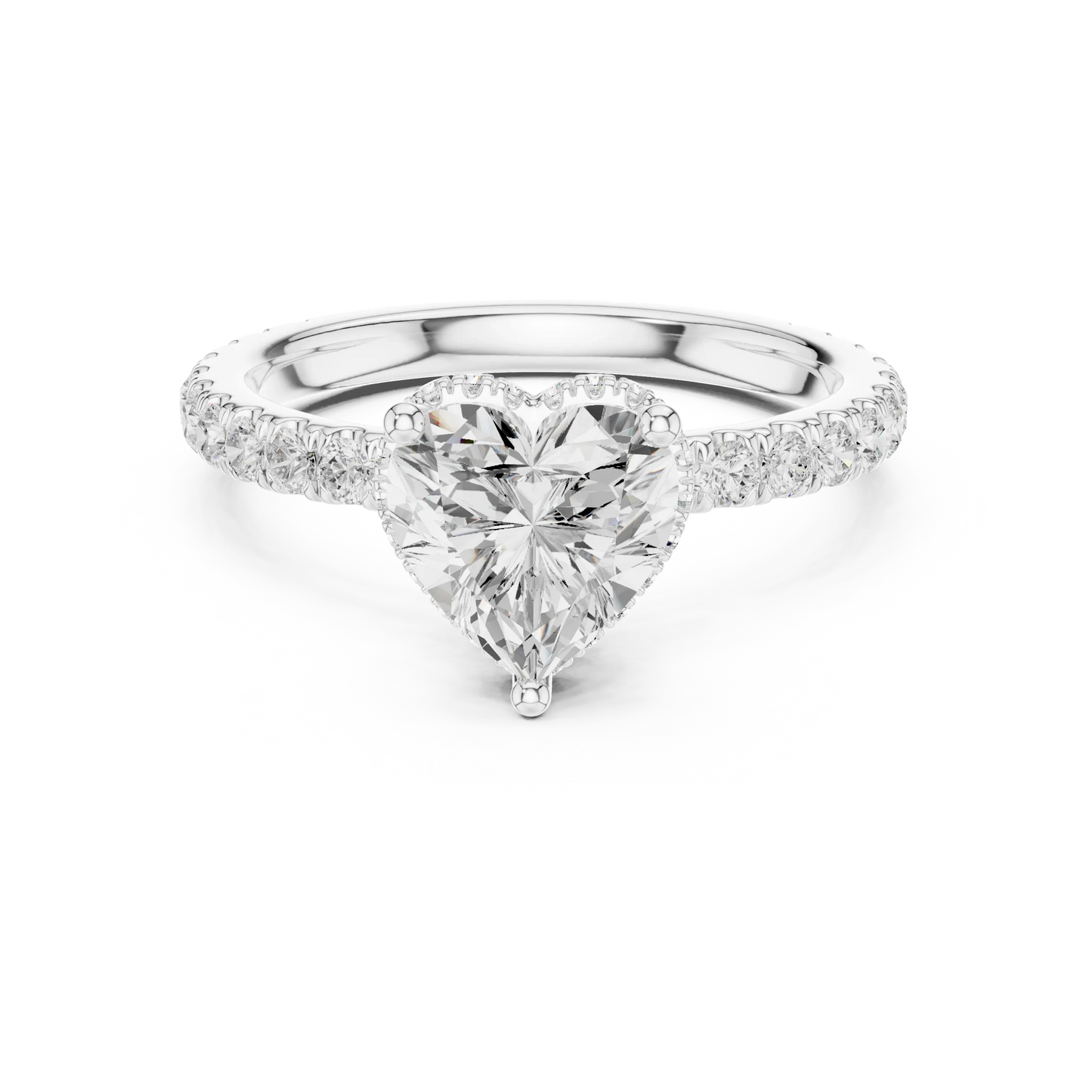 Heart hidden halo ring in white gold with pave diamond band and lab-grown diamond 鈥?Australia