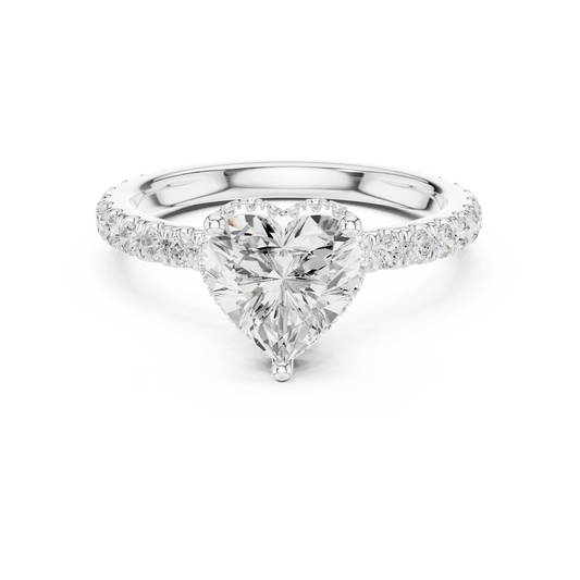 Heart hidden halo ring in white gold with pave diamond band and lab-grown diamond 鈥?Australia