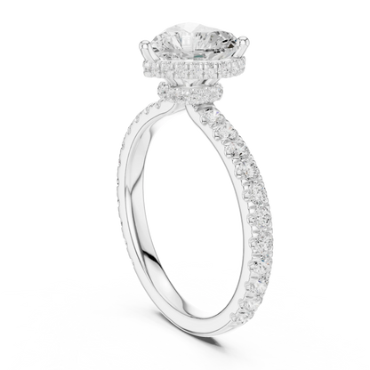 Back view of white gold heart hidden halo ring with pave diamond band and lab-grown diamond 鈥?Australia