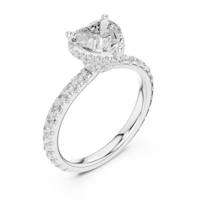 Front view of white gold heart hidden halo ring with pave diamond band and lab-grown diamond 鈥?Australia