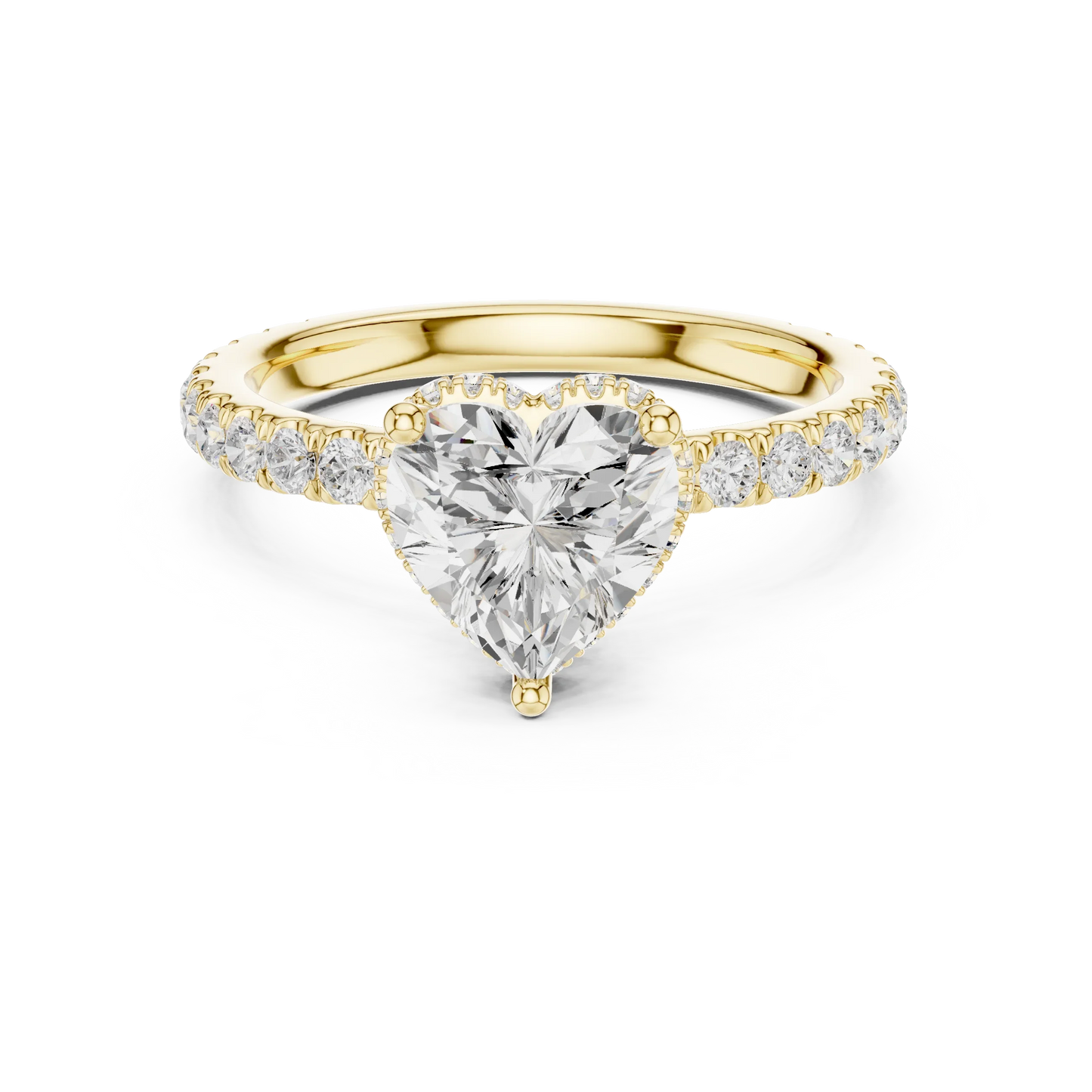 Heart hidden halo ring in yellow gold with pave diamond band and lab-grown diamond 鈥?Australia