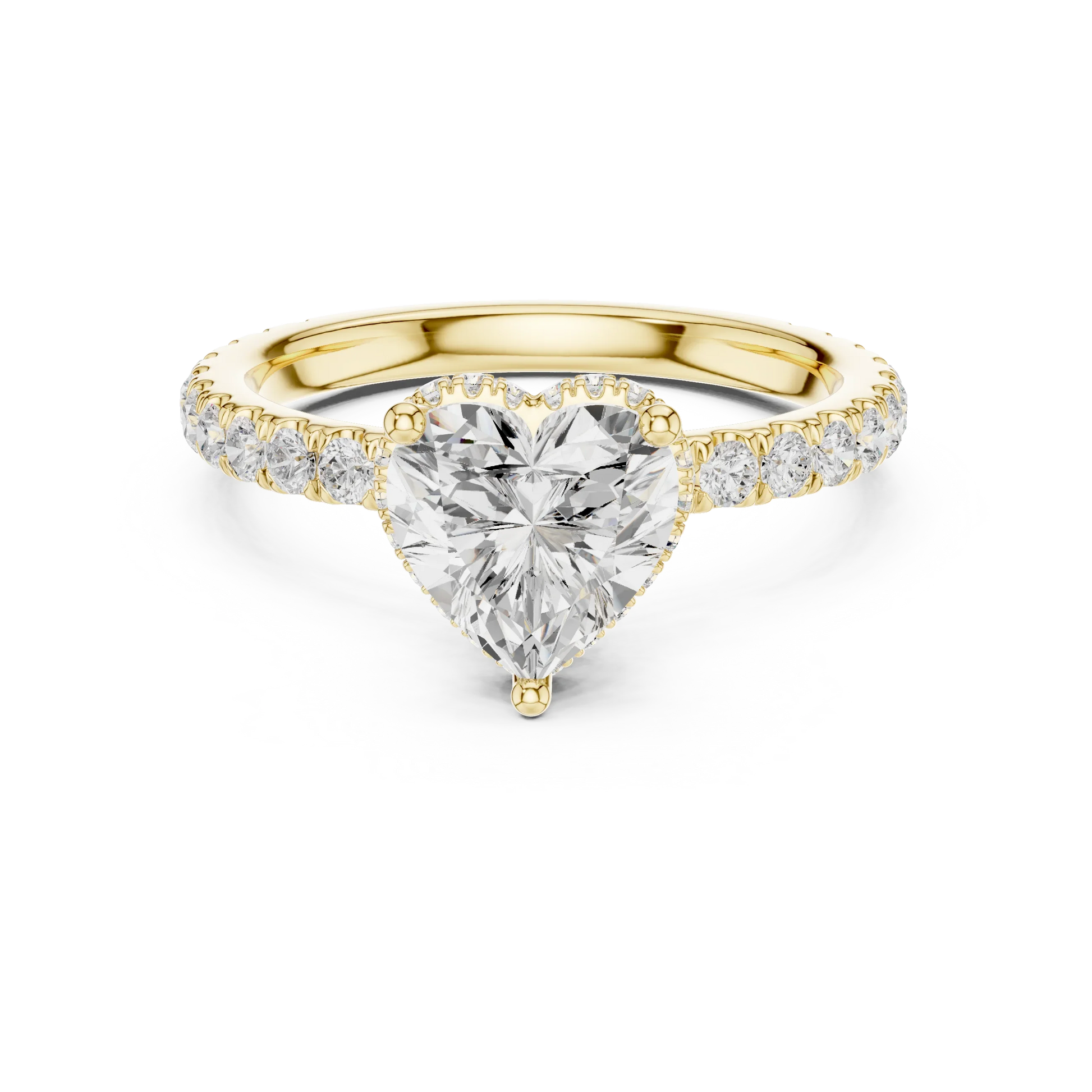 Heart hidden halo ring in yellow gold with pave diamond band and lab-grown diamond 鈥?Australia