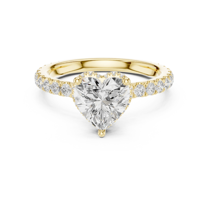 Heart hidden halo ring in yellow gold with pave diamond band and lab-grown diamond 鈥?Australia