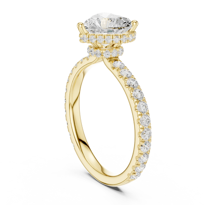 Back view of yellow gold heart hidden halo ring with pave diamond band and lab-grown diamond 鈥?Australia