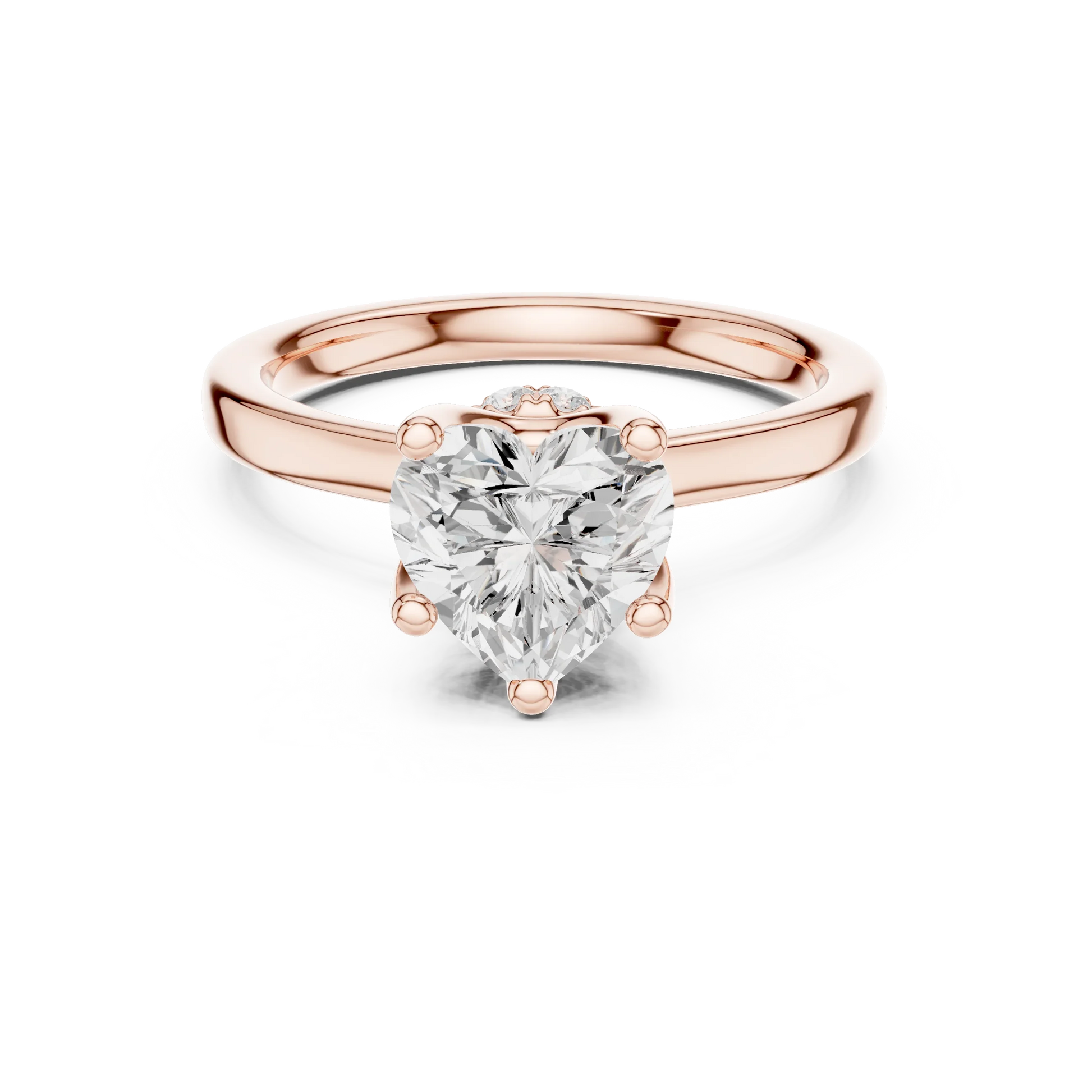 Rose gold heart cut solitaire ring with hidden halo and domed band featuring lab-grown diamond, modern romantic design