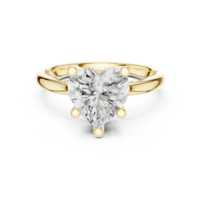 Yellow gold heart cut solitaire ring with hidden halo and domed band featuring lab-grown diamond, classic romantic style
