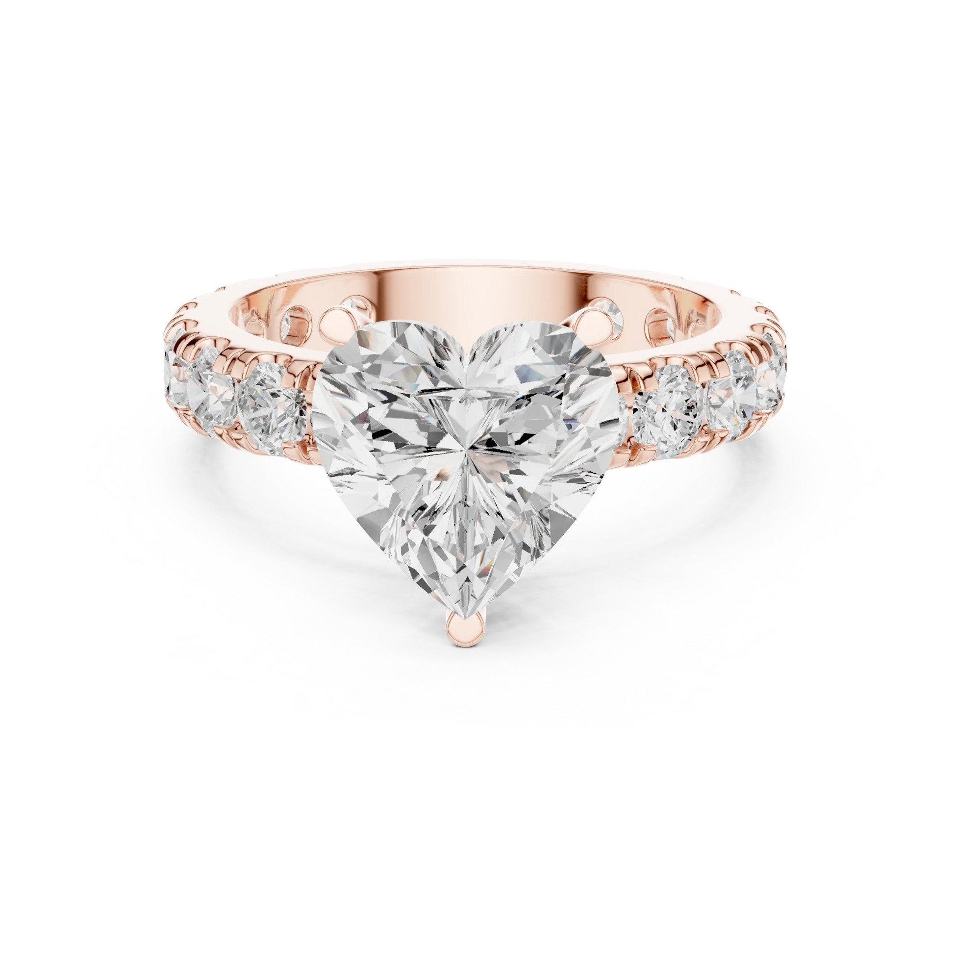 Heart solitaire ring in rose gold with pave band and lab-grown diamond – Australia