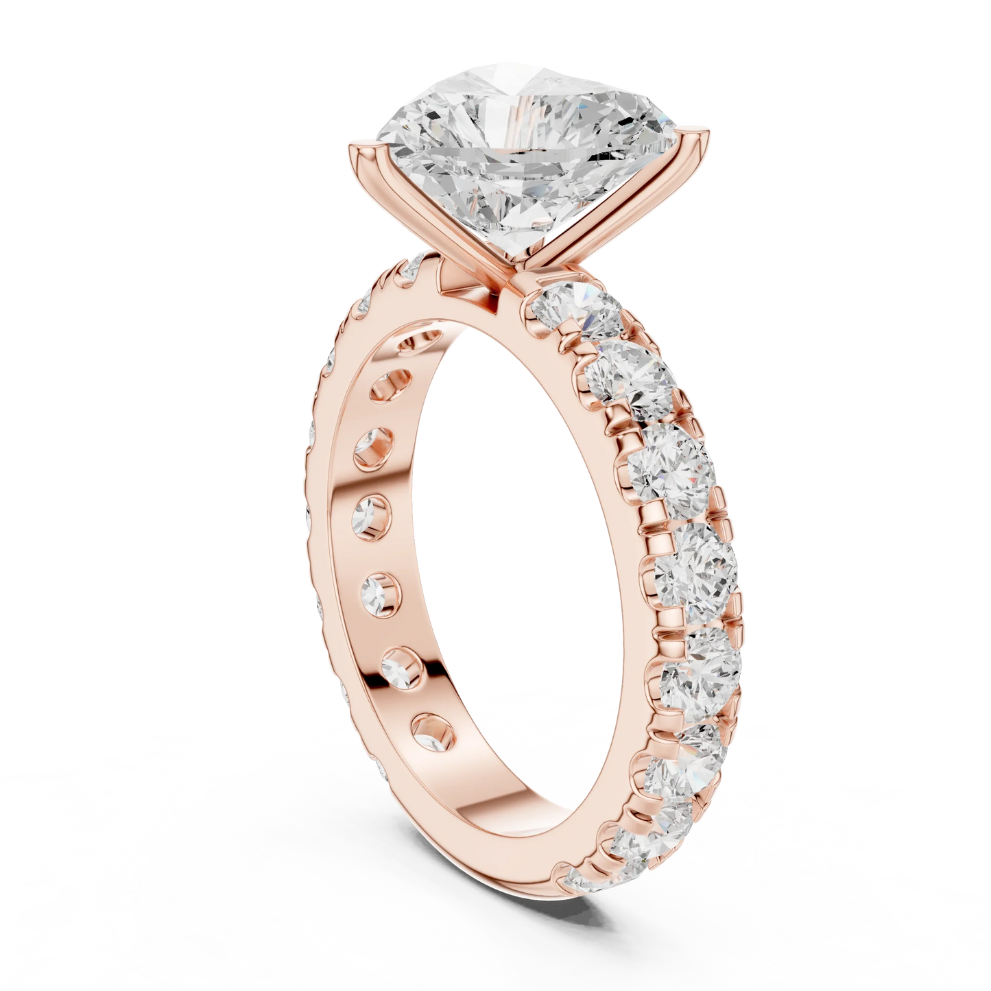 Back side view of rose gold heart solitaire ring with pave band and lab-grown diamond – Australia