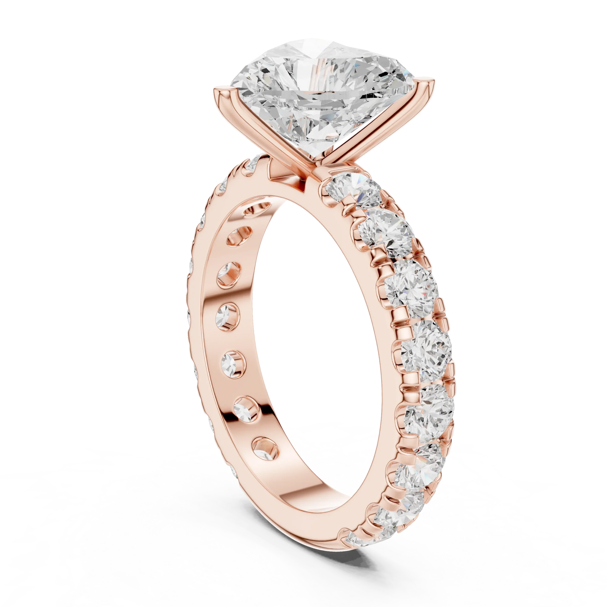 Back side view of rose gold heart solitaire ring with pave band and lab-grown diamond – Australia