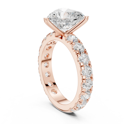 Back side view of rose gold heart solitaire ring with pave band and lab-grown diamond – Australia